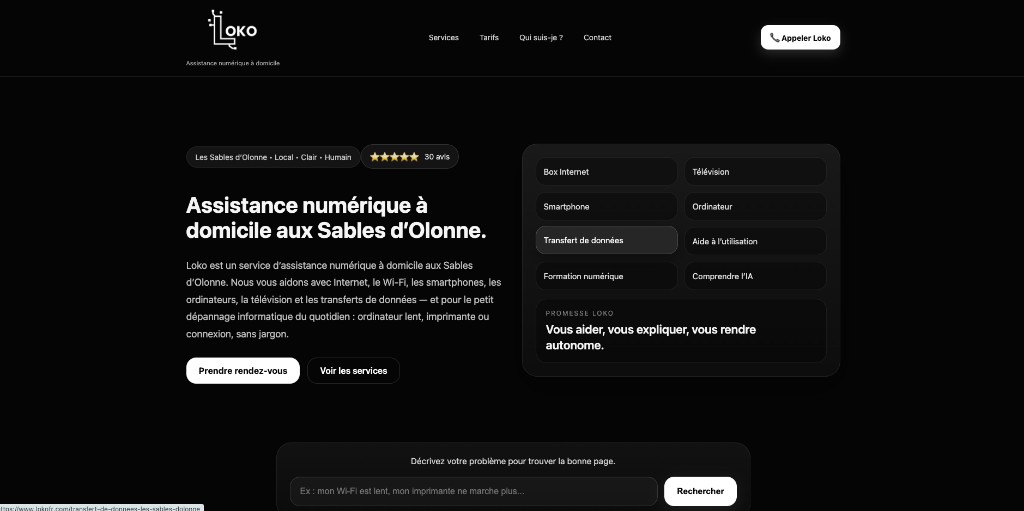 Aperçu du site Loko — assistance numérique à domicile aux Sables d'Olonne